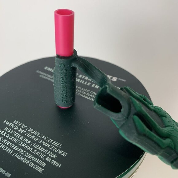 NEW Starbucks Christmas Reindeer Tumbler Gold Green 2024 Topper Straw 24 oz - Picture 7 of 9